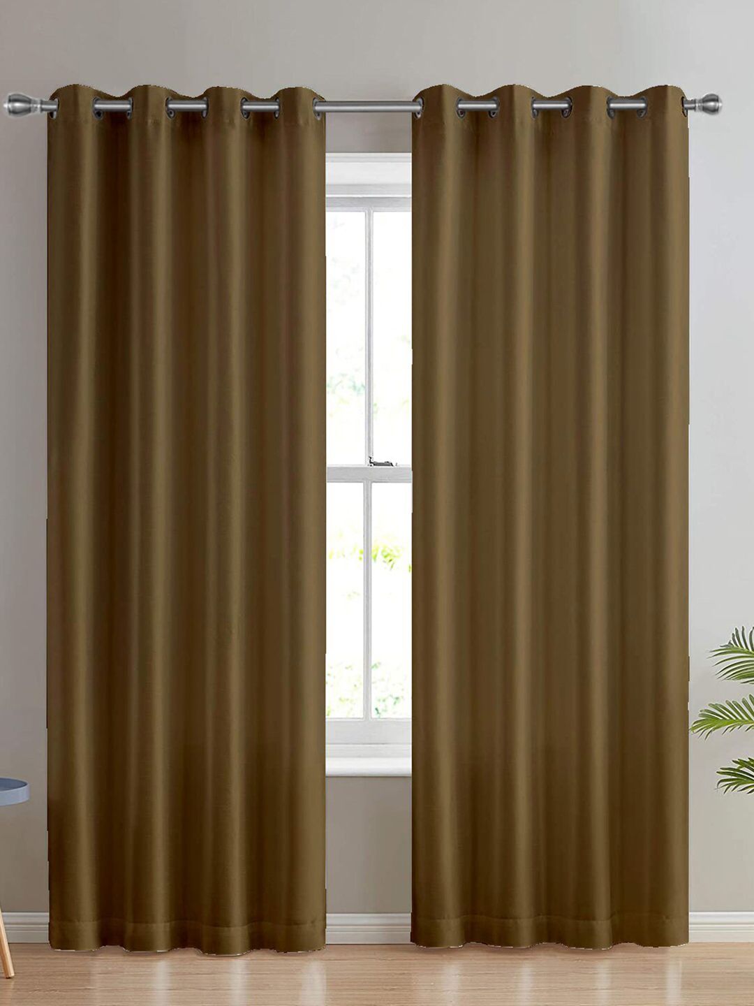 Divine Casa Brown Solid Micro Satin Set of 2 Black Out Door Curtain Price in India