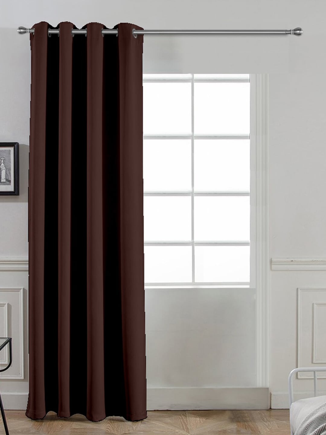 Divine Casa Brown Single Solid Black Out Door Curtain Price in India