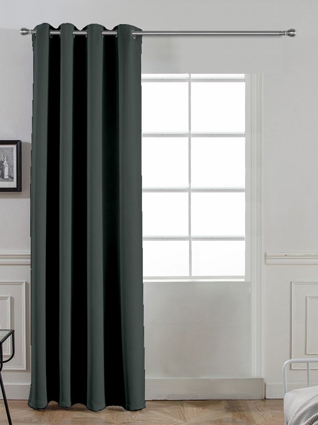 Divine Casa Dark Grey Single Solid Satin Black Out Door Curtain Price in India