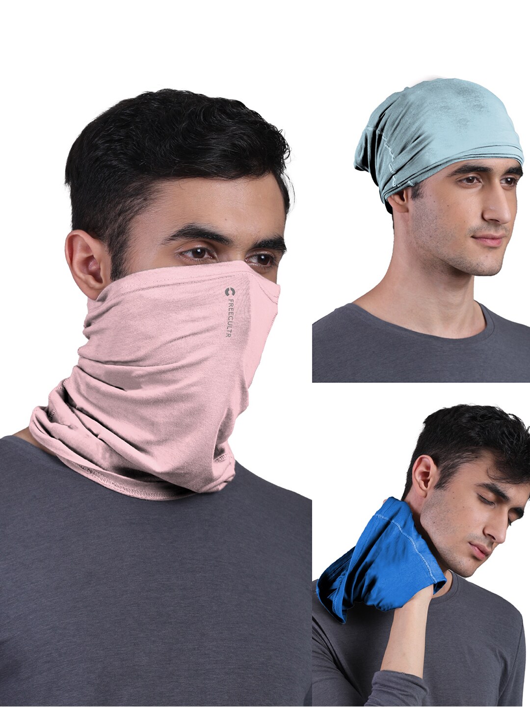 FREECULTR Unisex Blue & Peach Solid Bamboo Anti-Microbial Multipurpose Headband Price in India