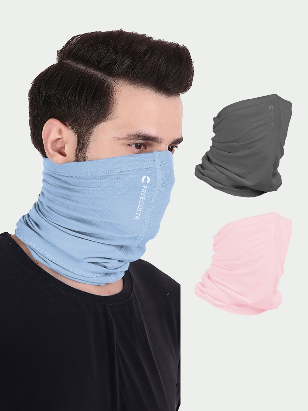FREECULTR Pack of 3 Peach & Blue Anti-Microbial Multipurpose Headband