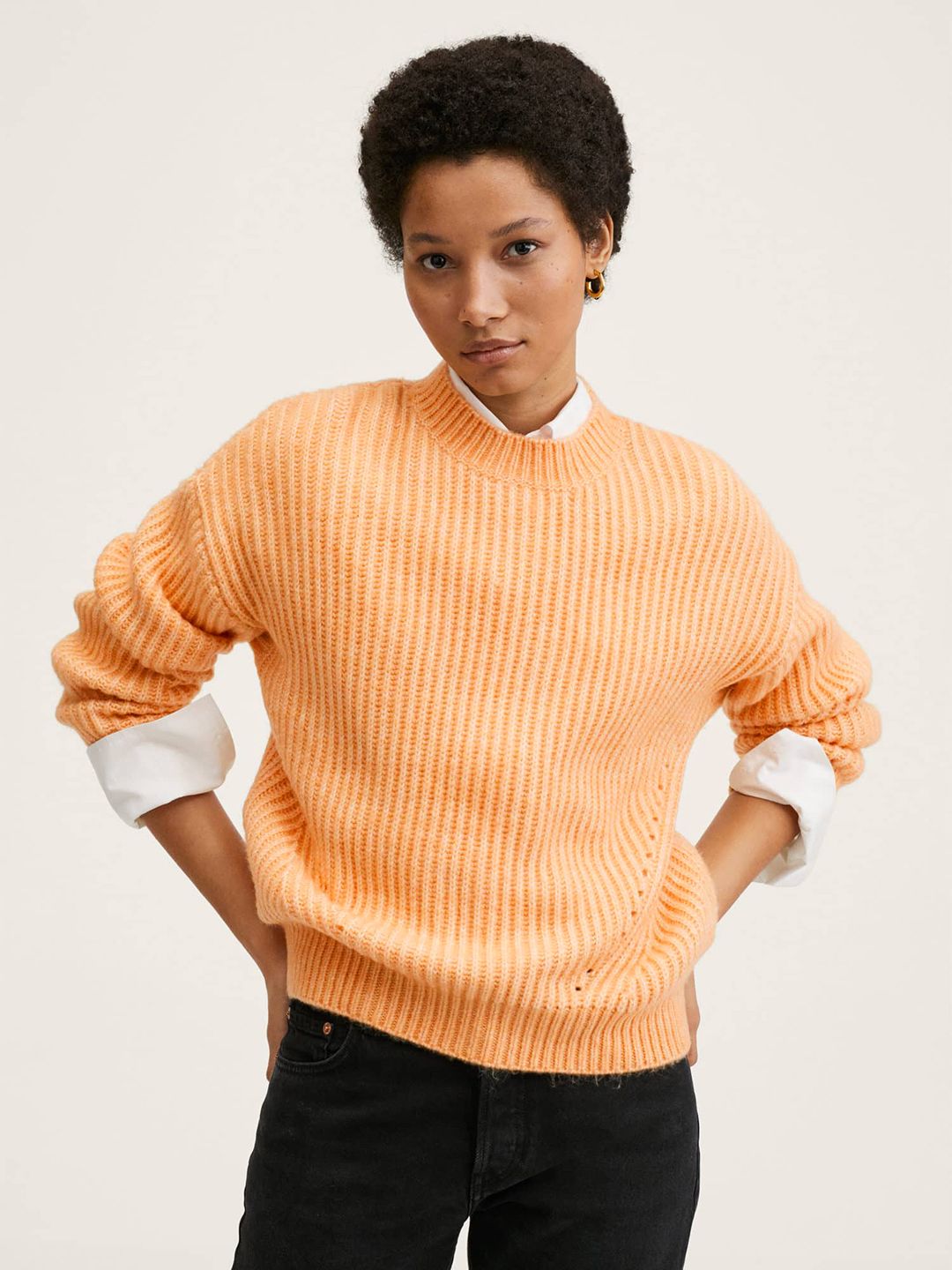 MANGO Women Coral Orange Knitted Pullover Price in India