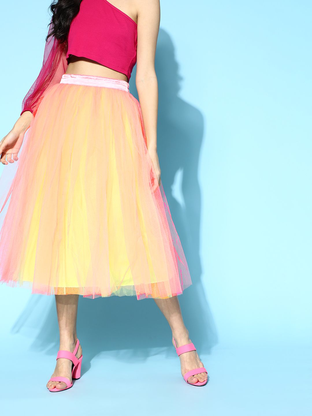 SASSAFRAS Yellow Solid Tulle Skirt