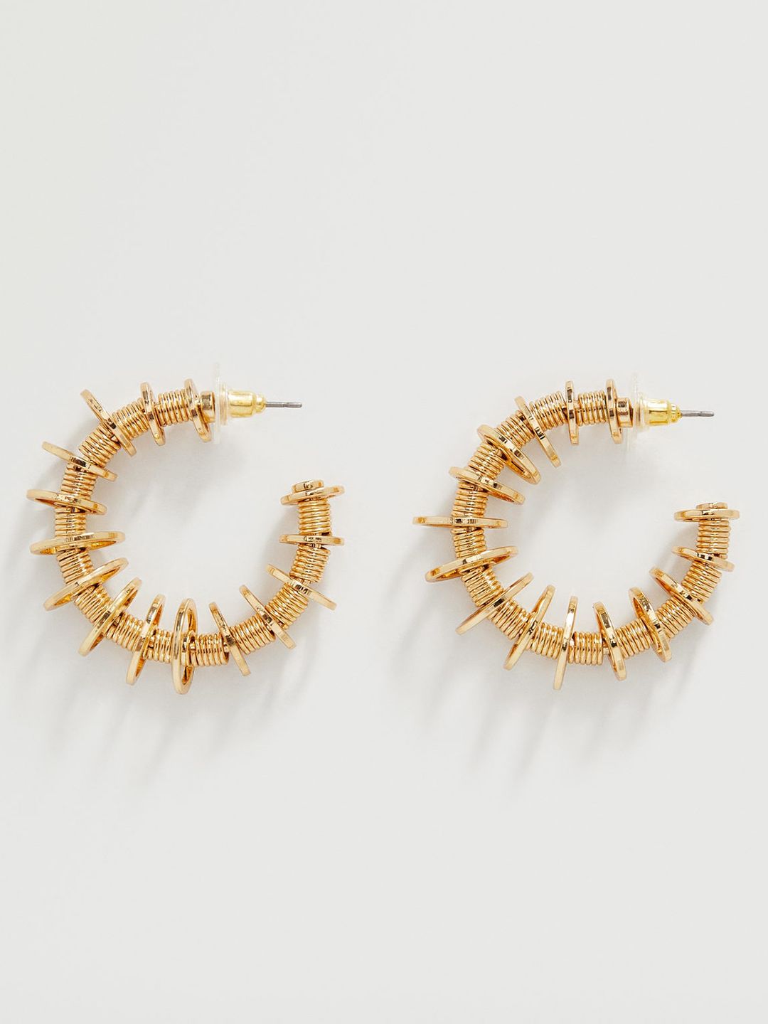 MANGO Gold-Toned Rings Embossed Crescent Shaped Half Hoop Earrings Price in India