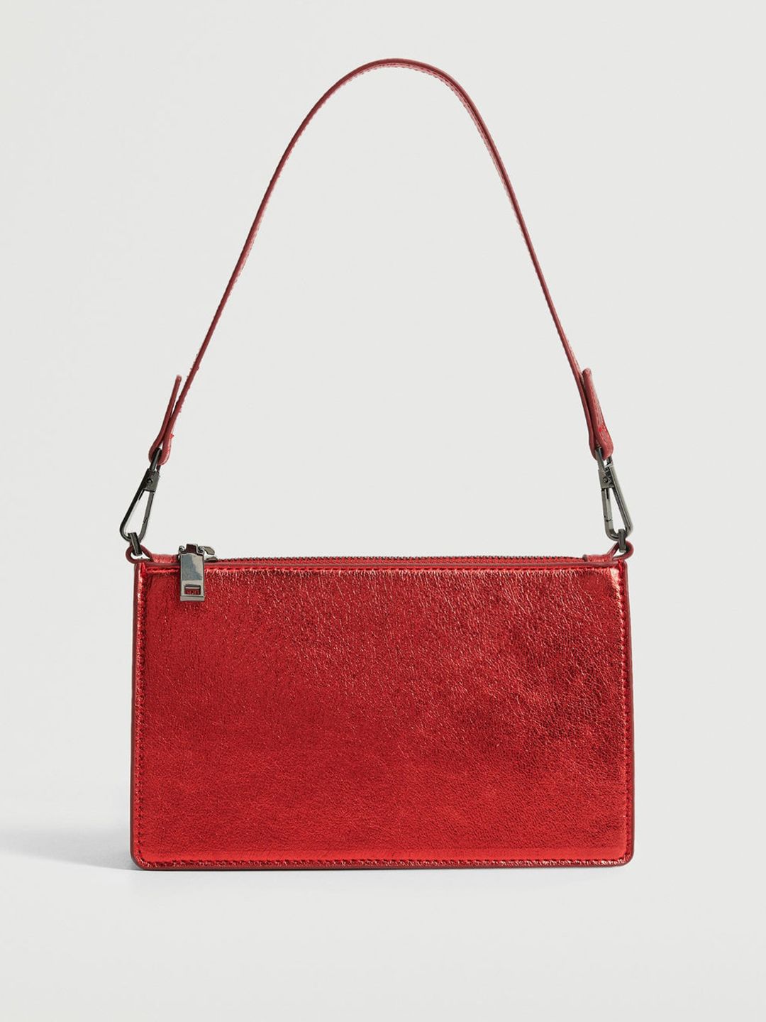 MANGO Red Solid Structured Baguette Bag Price in India