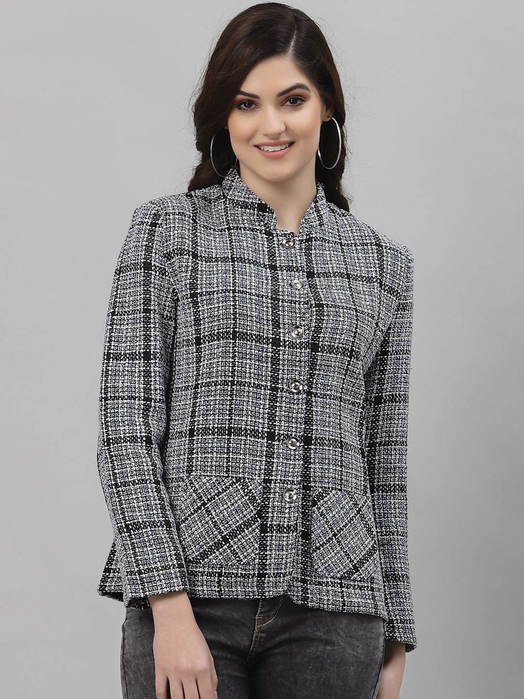 armure Women Grey Checked Lightweight Outdoor Tailored Jacket Price in India