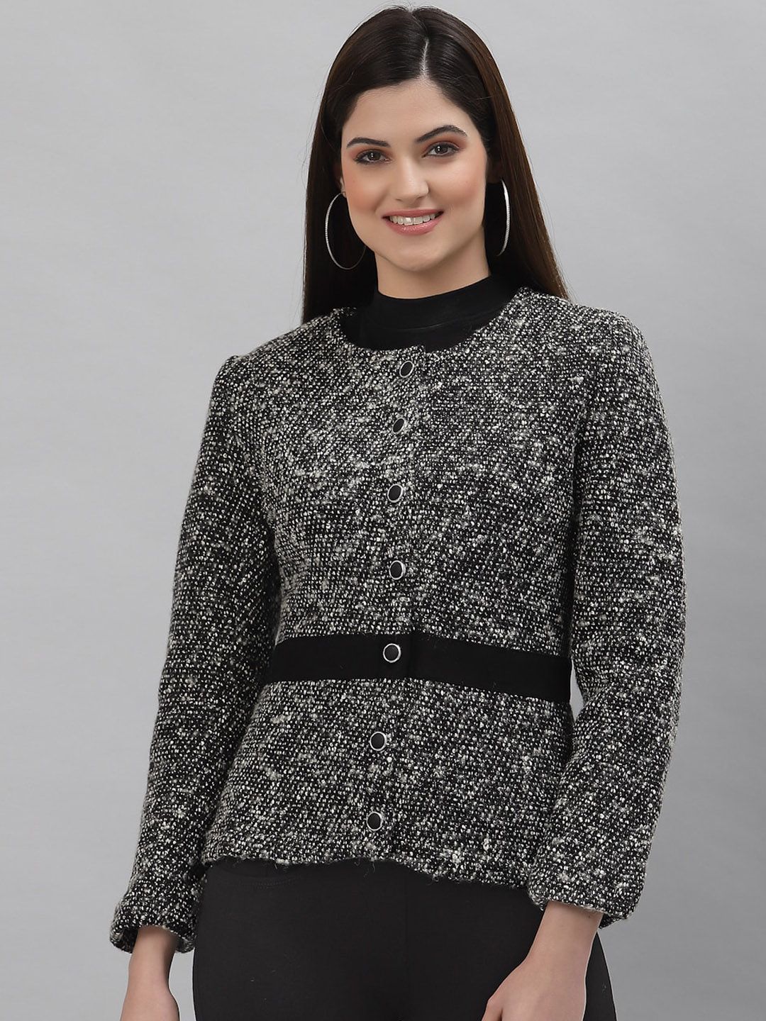 armure Women Black & Grey Lightweight Woollen Tailored Jacket Price in India