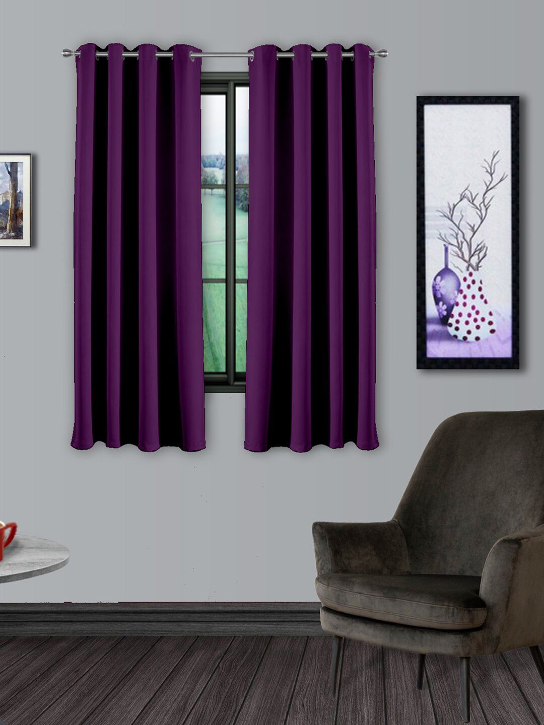 Divine Casa Purple Set of 2 Super Satin Black Out Window Curtain Price in India