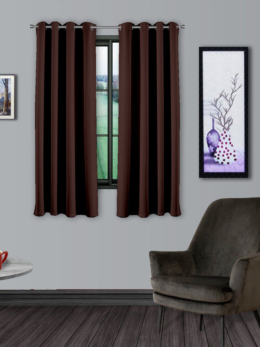 Divine Casa Brown Set of 2 Black Out Window Curtain Price in India