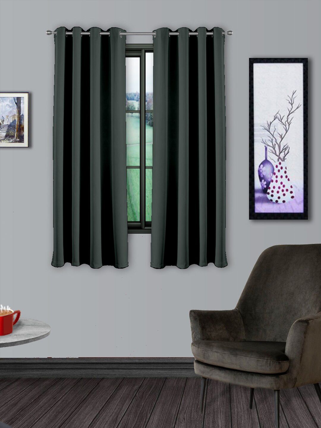 Divine Casa Grey Set of 2 Black Out Window Curtain Price in India