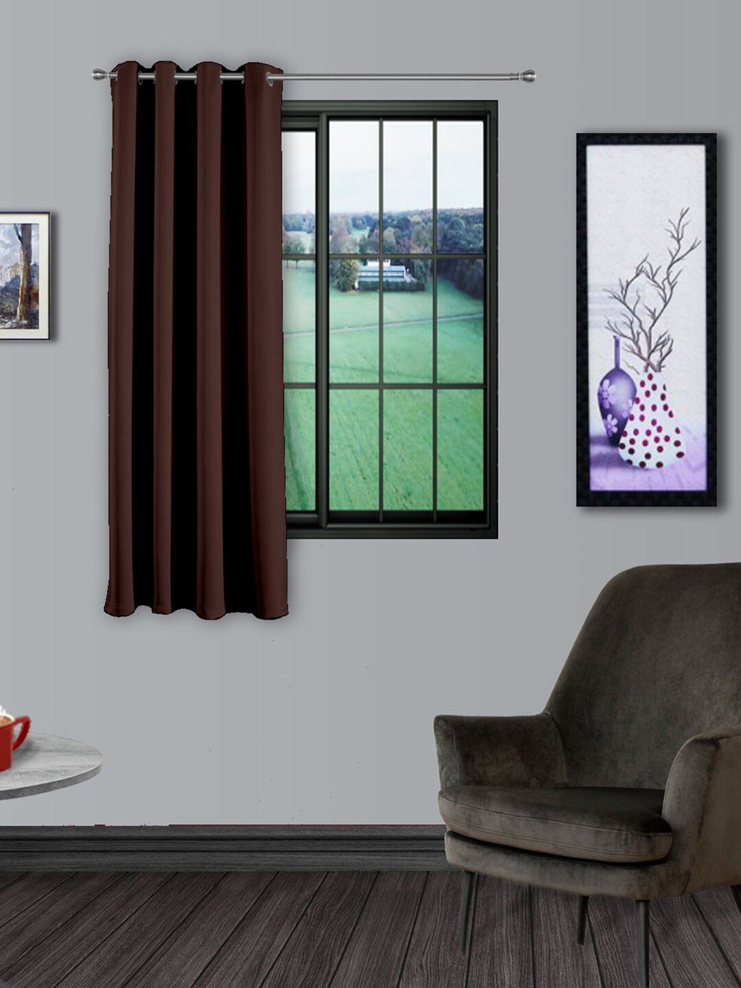 Divine Casa Brown Solid Single Super Satin Black Out Window Curtain Price in India