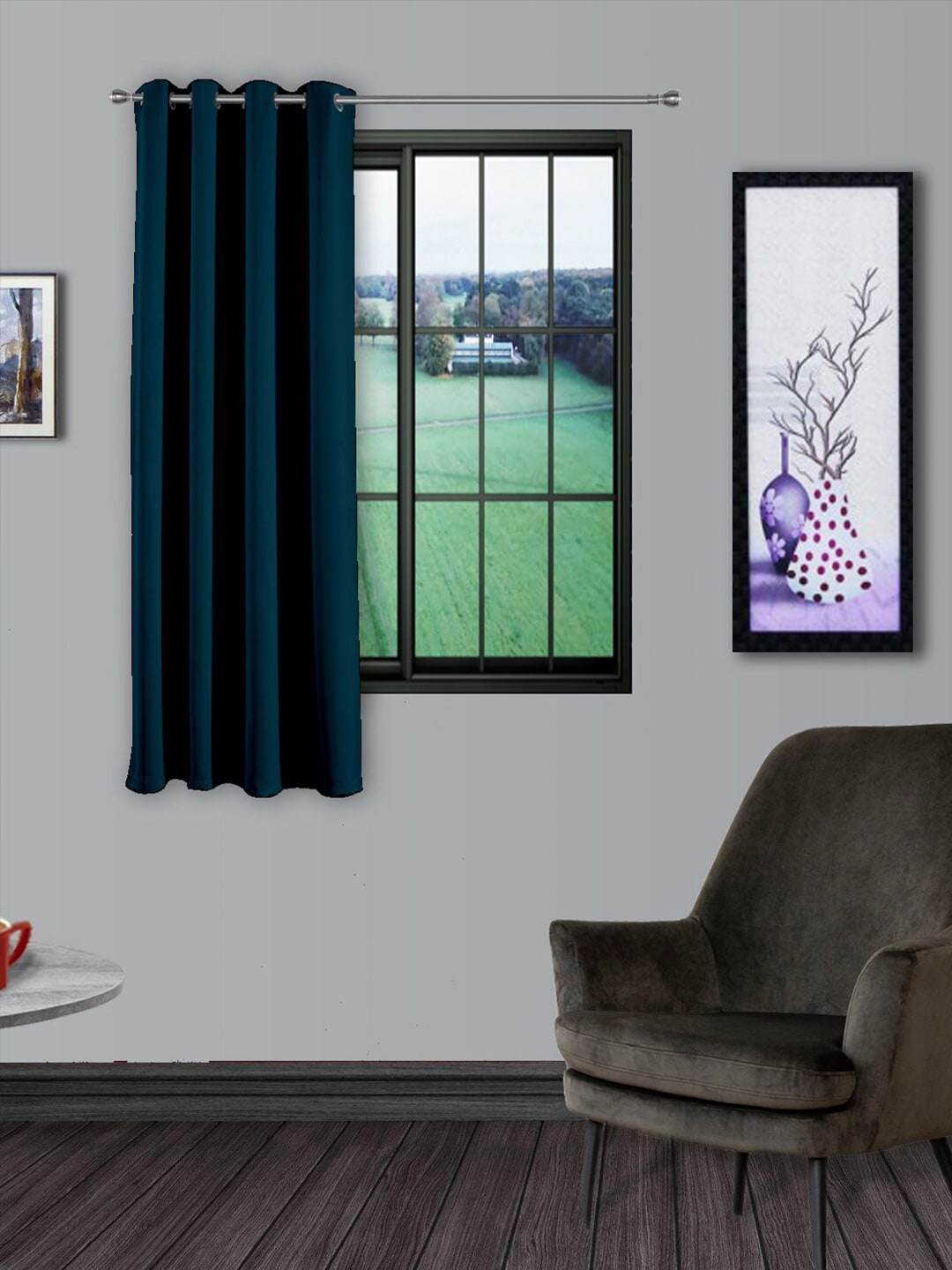 Divine Casa Blue Single Solid Super Satin 260 GSM Black Out Window Curtain Price in India