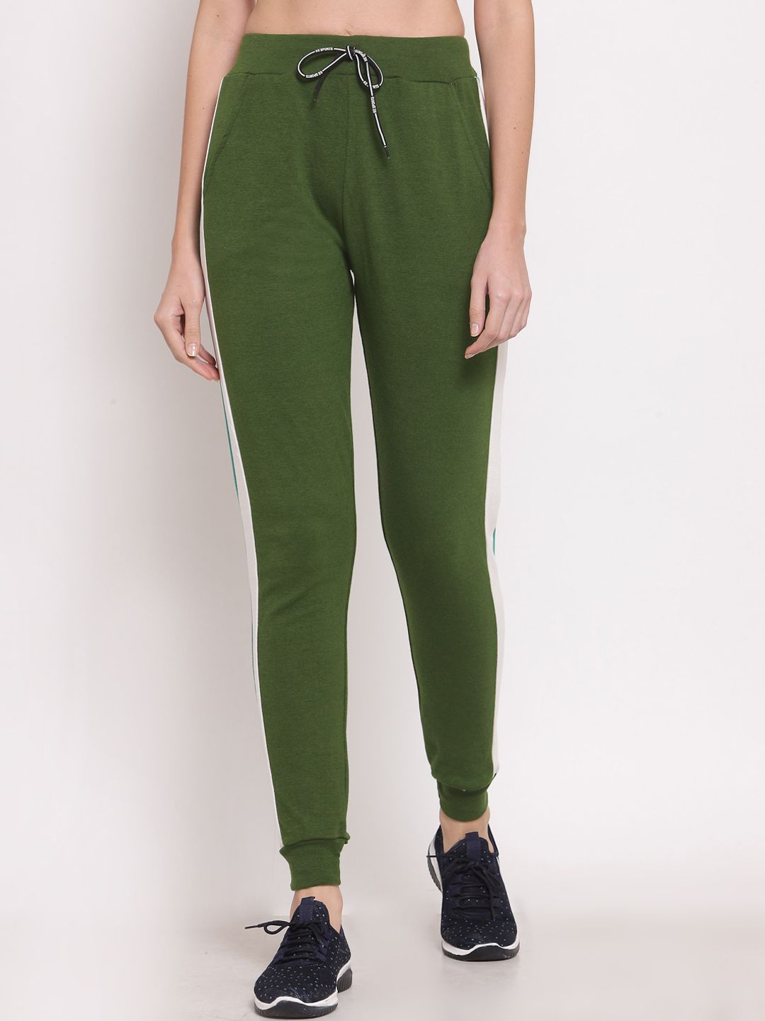 KLOTTHE Women Green Solid Slim-Fit Cotton Track Pants Price in India