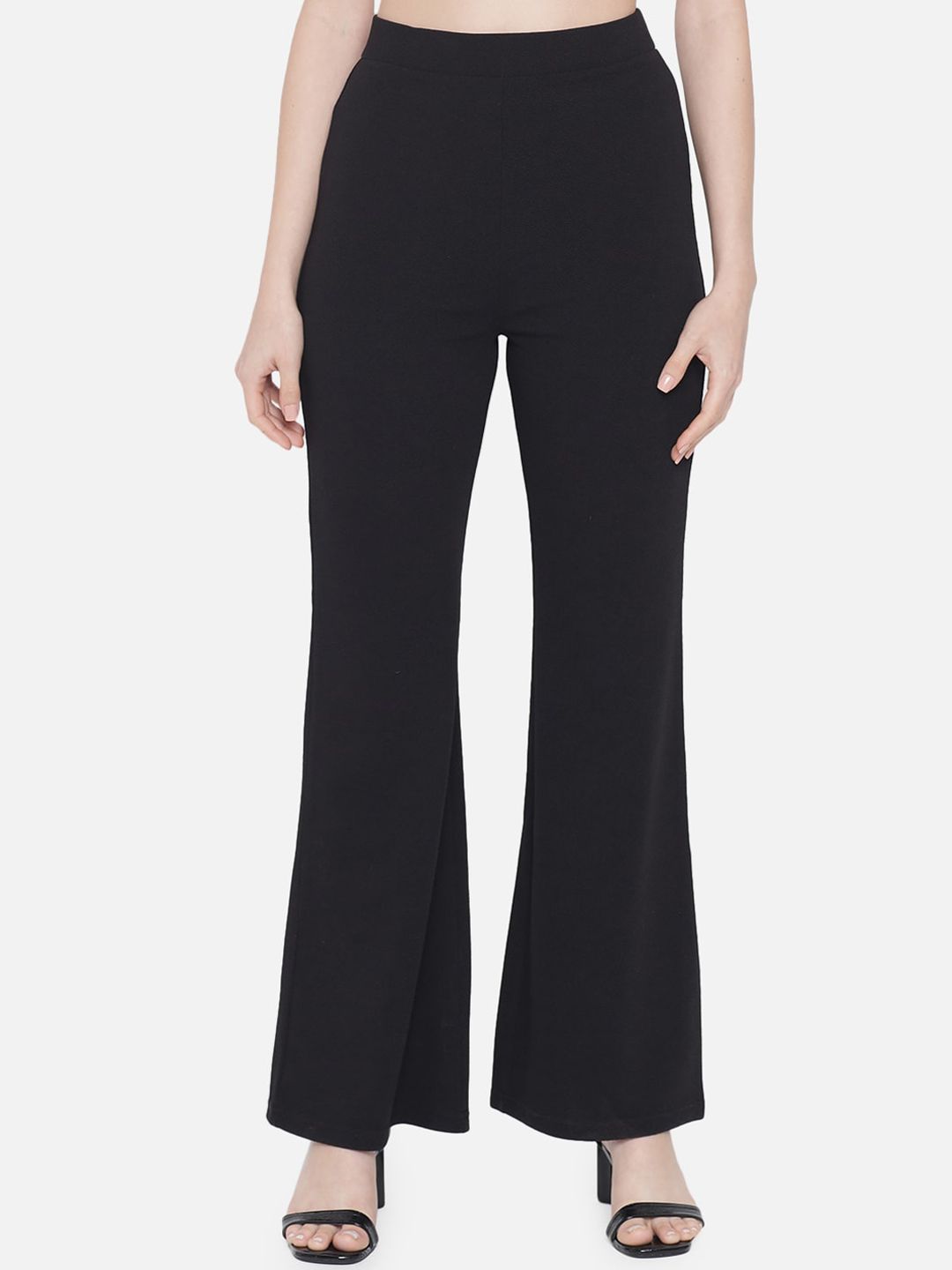 Orchid Blues Women Black Relaxed Straight Fit High-Rise Trousers Price in India
