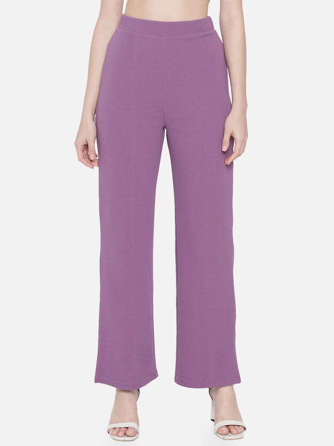 Orchid Blues Women Lavender Relaxed Straight Fit High-Rise Trousers Price in India