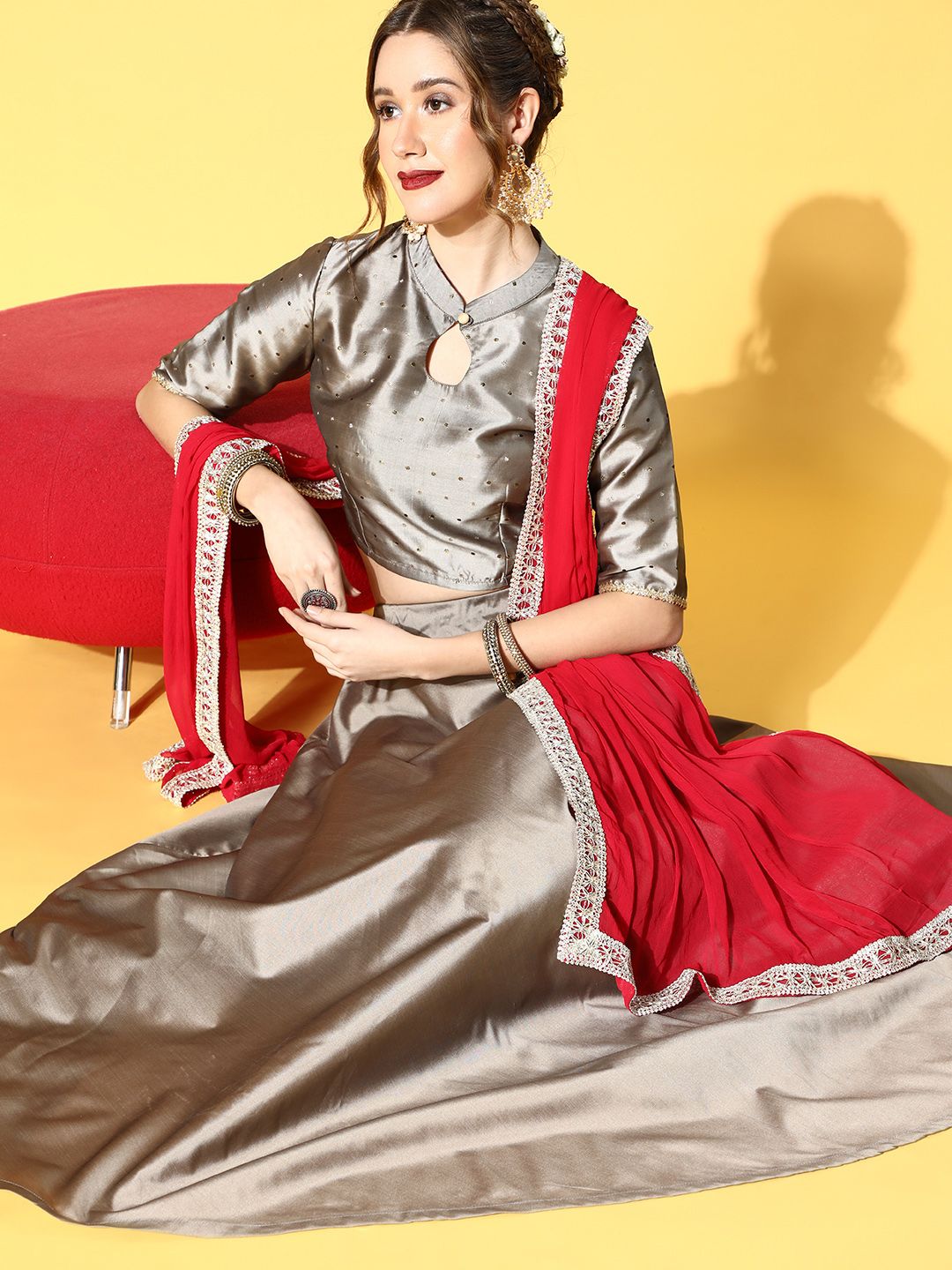 Luni Beautiful Grey Solid Ready to Wear Lehenga Choli with Dupatta Price in India