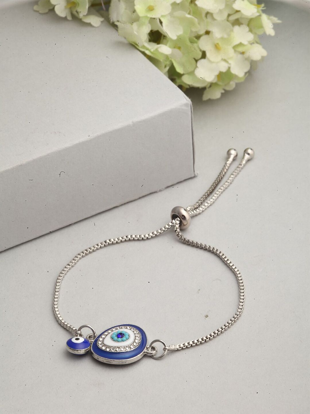 Ferosh Women Silver-Toned & Blue Evil Eye Charm Bracelet Price in India