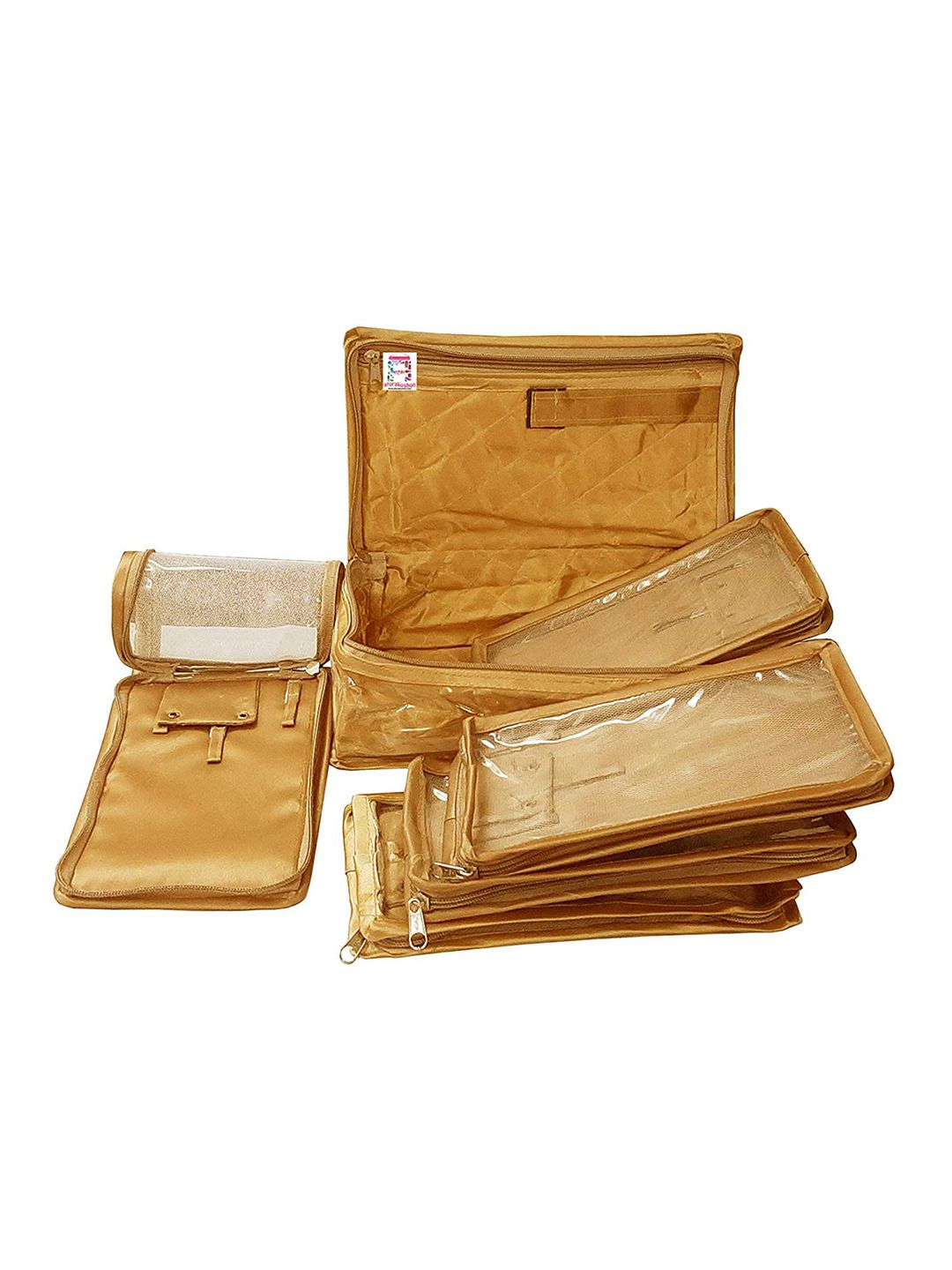 atorakushon Gold-Toned Solid Jewellery Organiser With 5 Pocket Pouches Price in India
