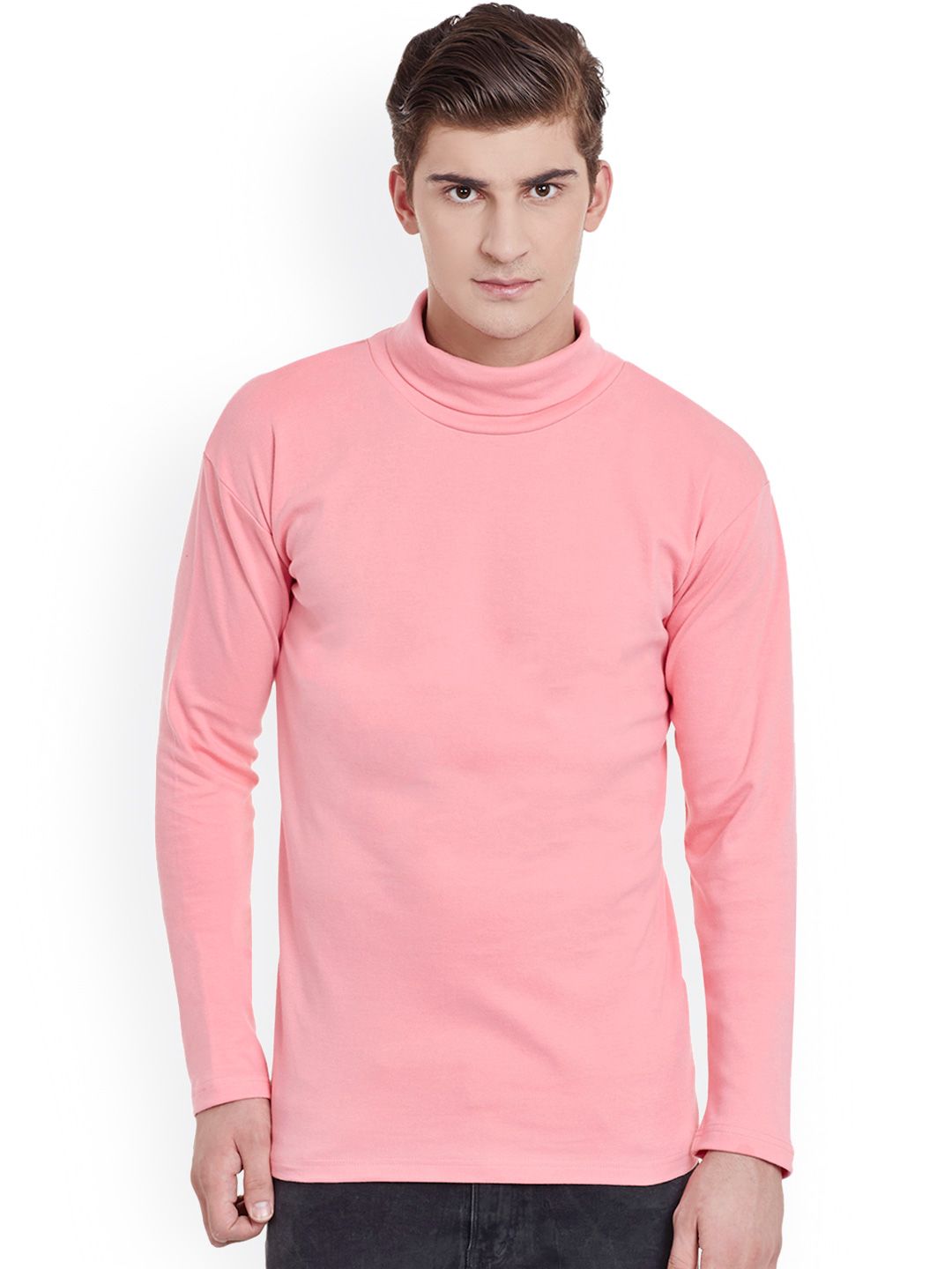 Hypernation Men Pink Solid Mock T-Shirt