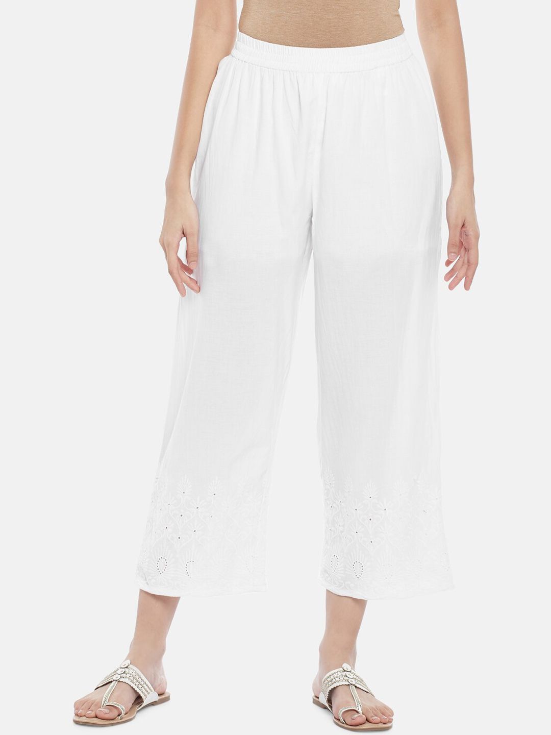 RANGMANCH BY PANTALOONS Women White Pure Cotton Culottes Trousers Price in India