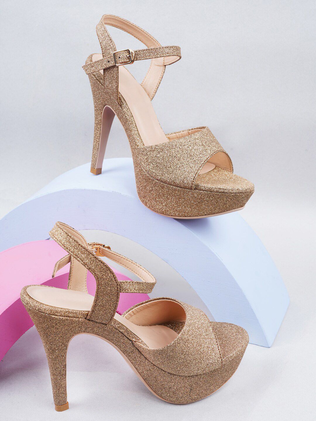 Rubeezz Copper-Toned Textured Party Stiletto Sandals Price in India