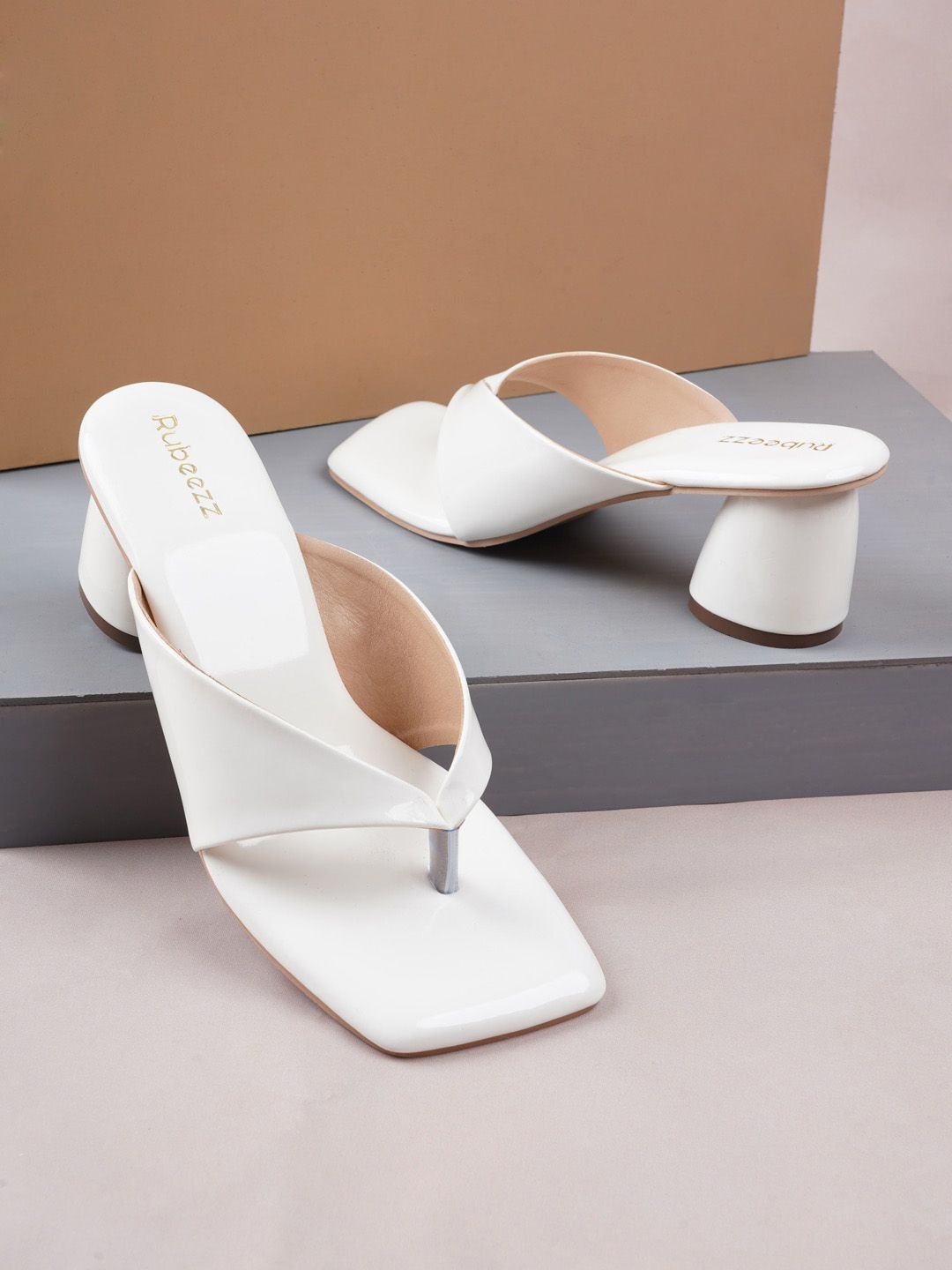 Rubeezz White Block Heels