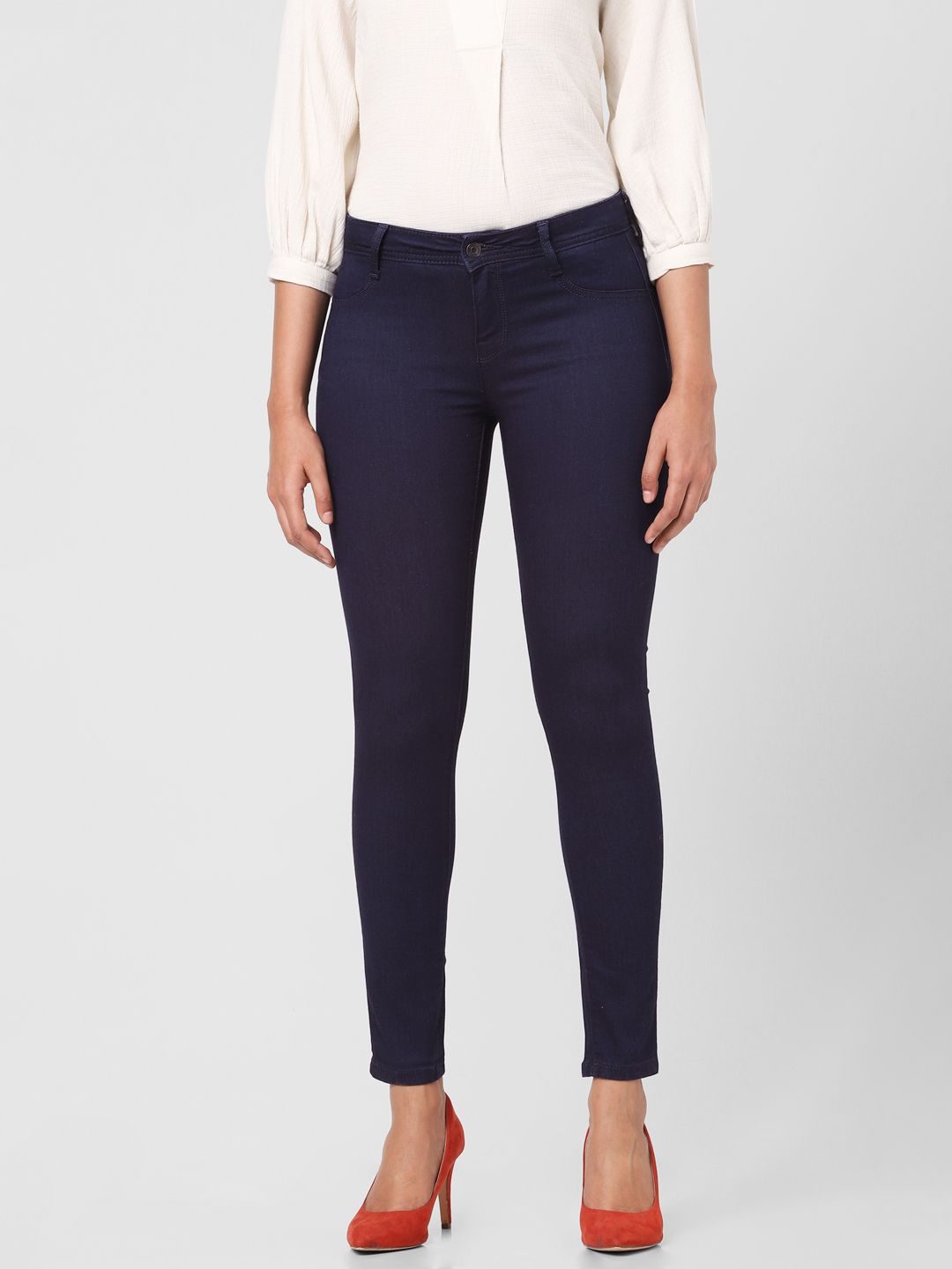 Vero Moda Women Blue Classic Skinny Fit High-Rise Ankle Length Stretchable Jeans Price in India