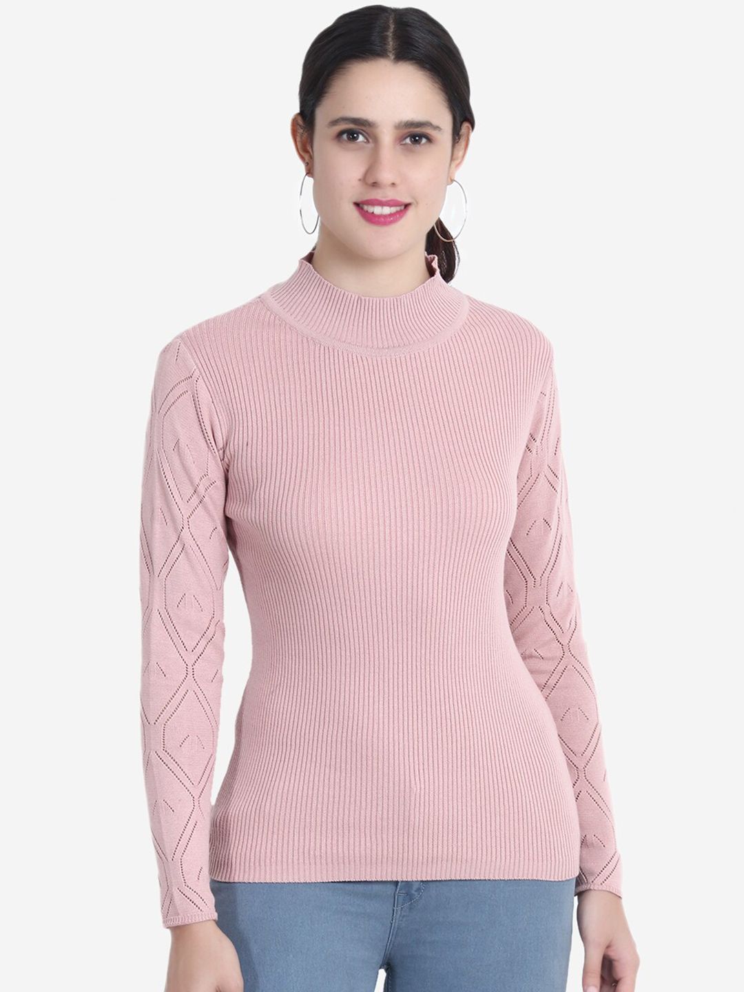 JoE Hazel Women Pink Cable Knit Pullover Price in India