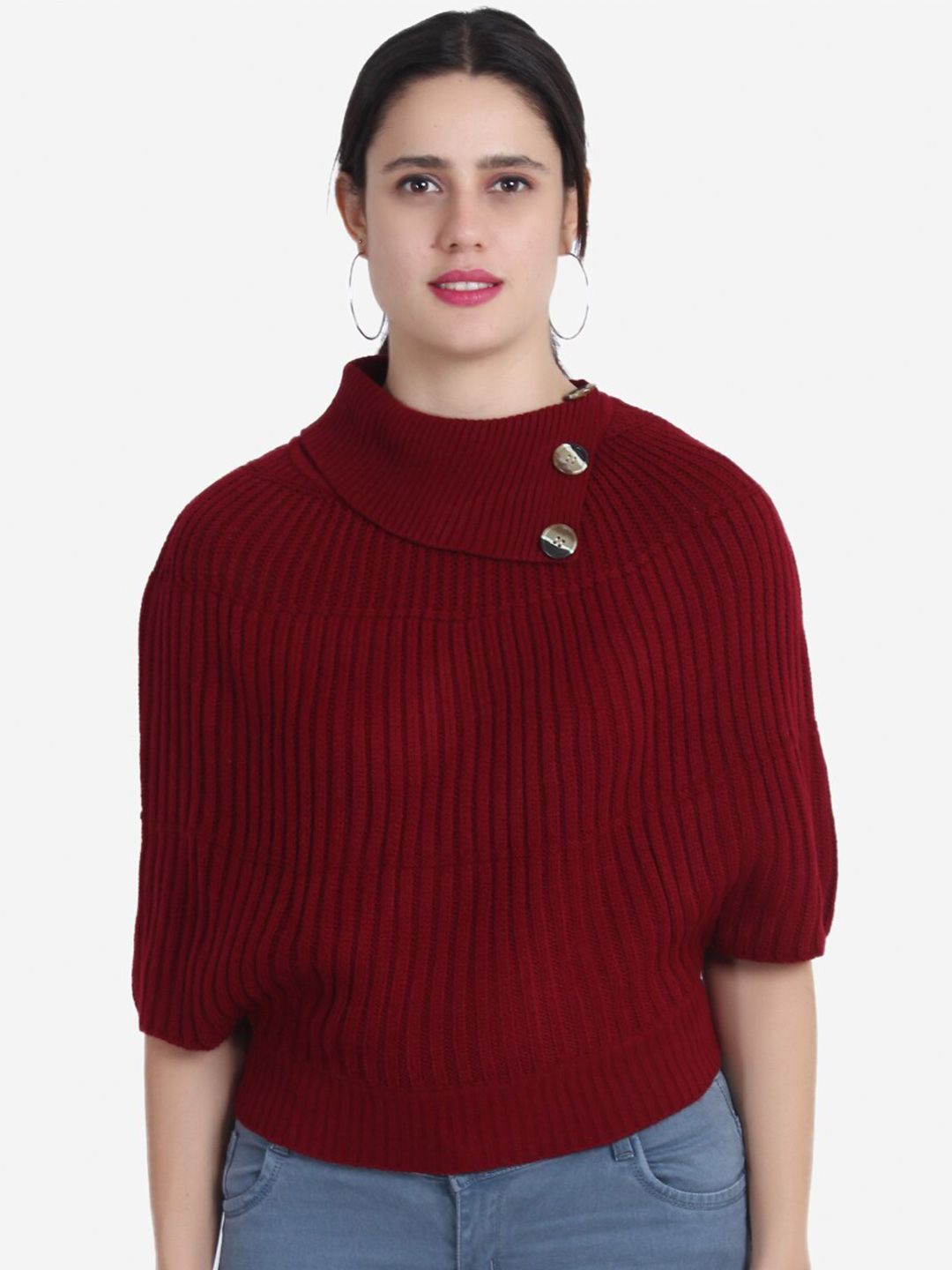 JoE Hazel Women Maroon Ribbed Pullover Price in India