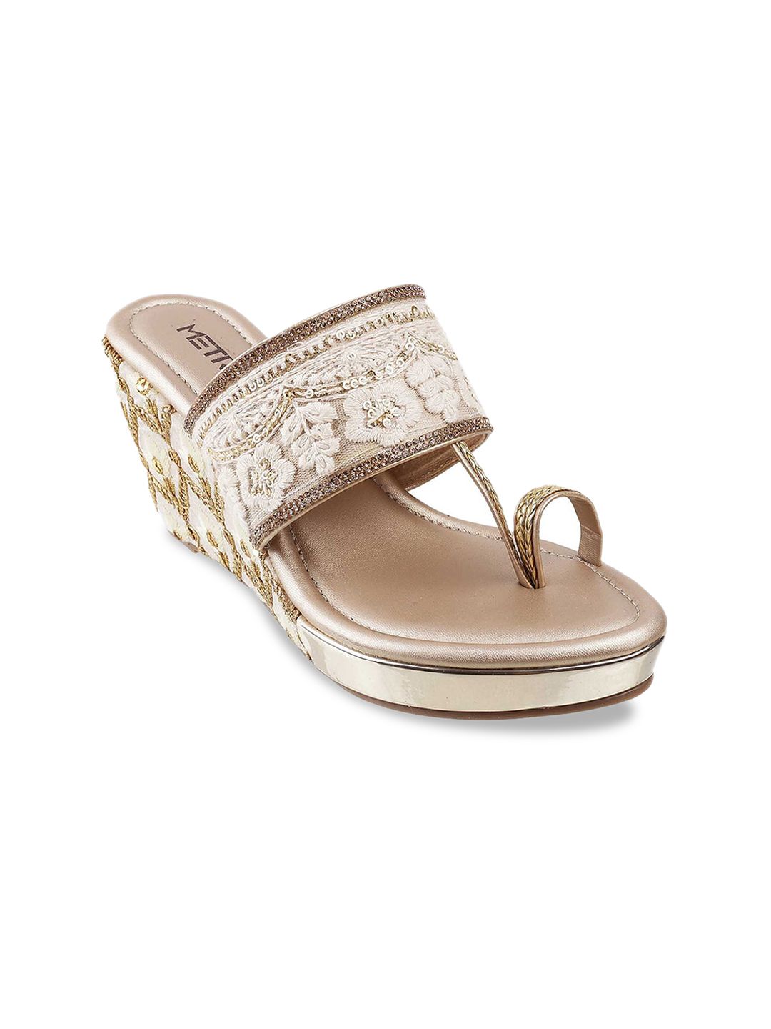 Metro Gold-Toned Ethnic Wedge Sandals Price in India