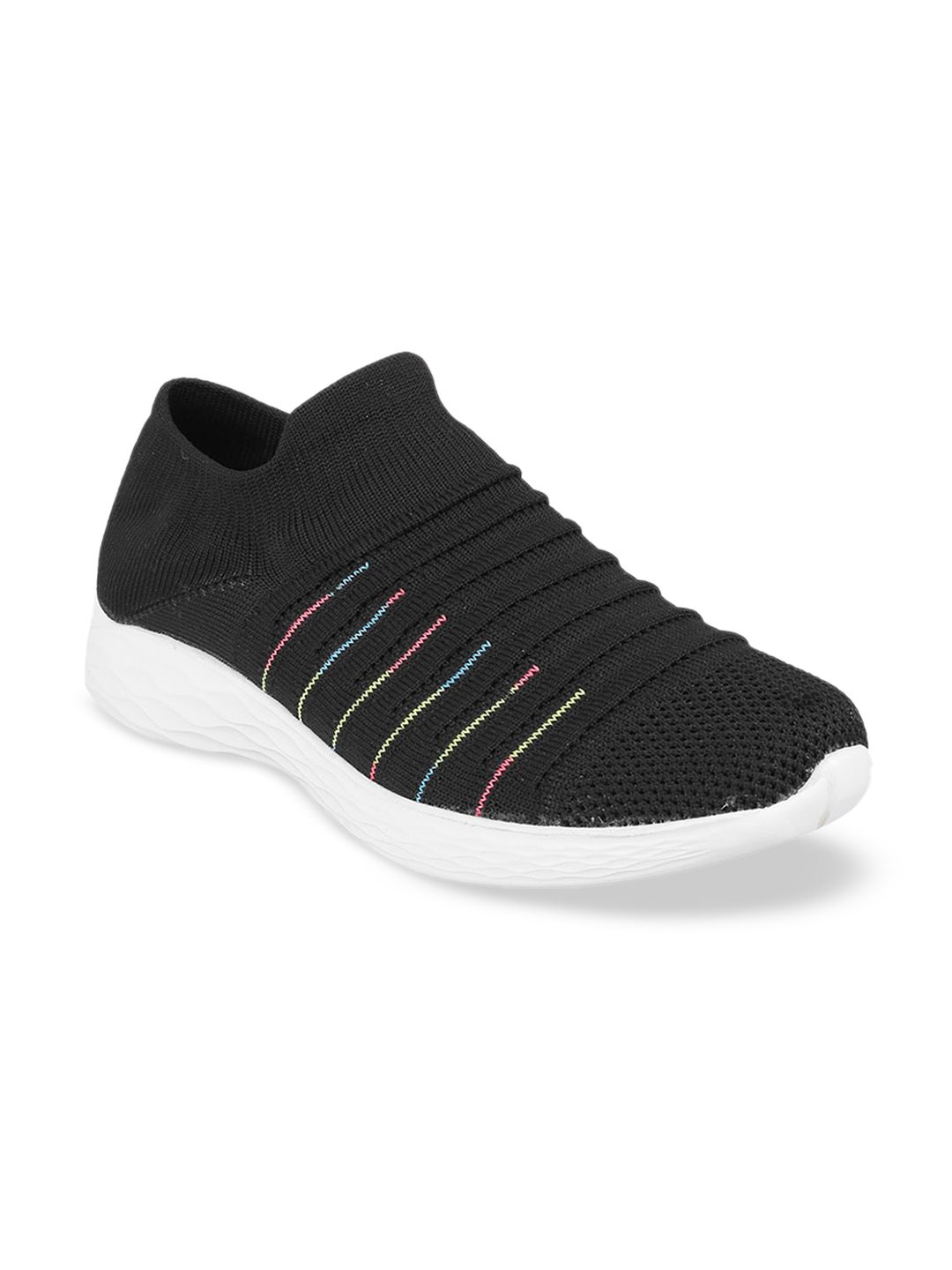 Metro Women Black Woven Design Slip-On Sneakers Price in India