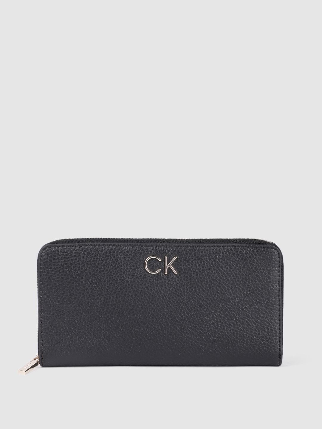 Calvin Klein Women Black Textured PU Zip Around Wallet Price in India