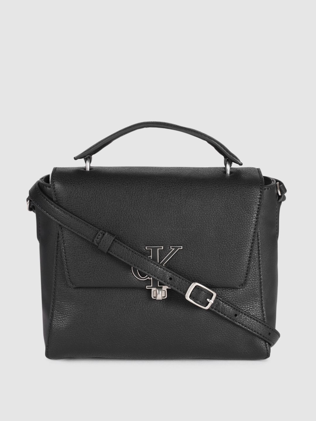 Calvin Klein Black Solid Structured Satchel Price in India