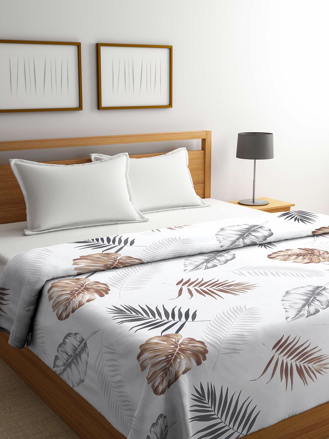 Arrabi White & Brown Floral Mild Winter Double Bed Comforter Price in India