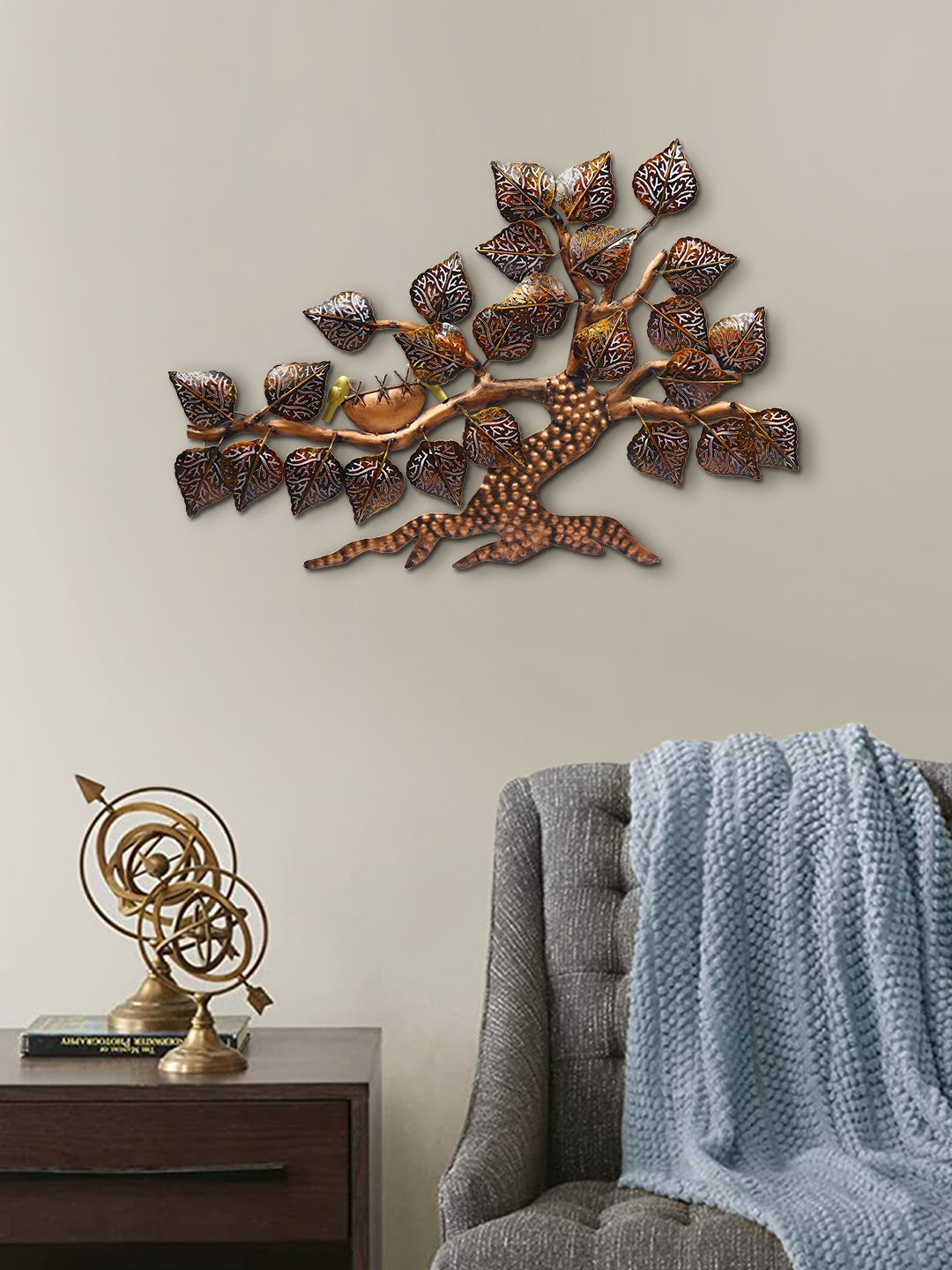 Aapno Rajasthan Gold-Toned Vibrant Birds & Trees Wall Decor Price in India