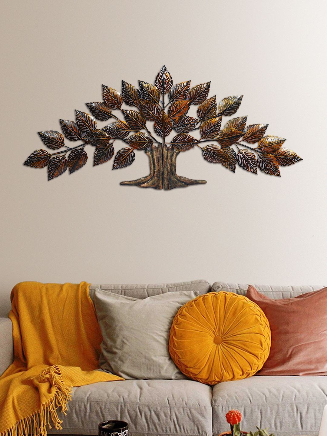 Aapno Rajasthan Gold-Toned & Brown Ashoka Tree Leaf Wall Decor Price in India