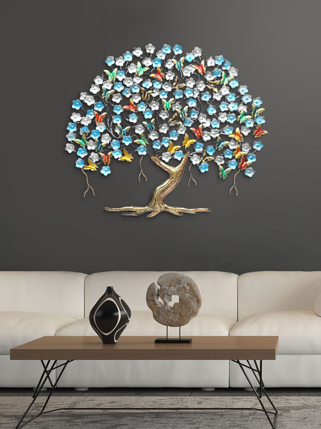 Aapno Rajasthan Blue & Silver-Coloured Butterfly & Tree Wall Decor Price in India