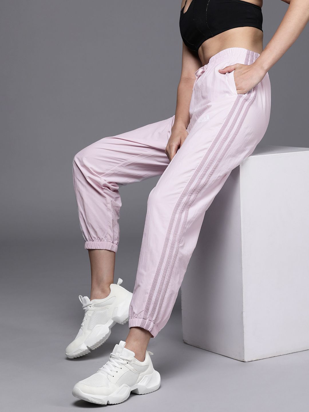 ADIDAS Women Pink Solid Essentials 3-Stripes Woven Joggers Price in India