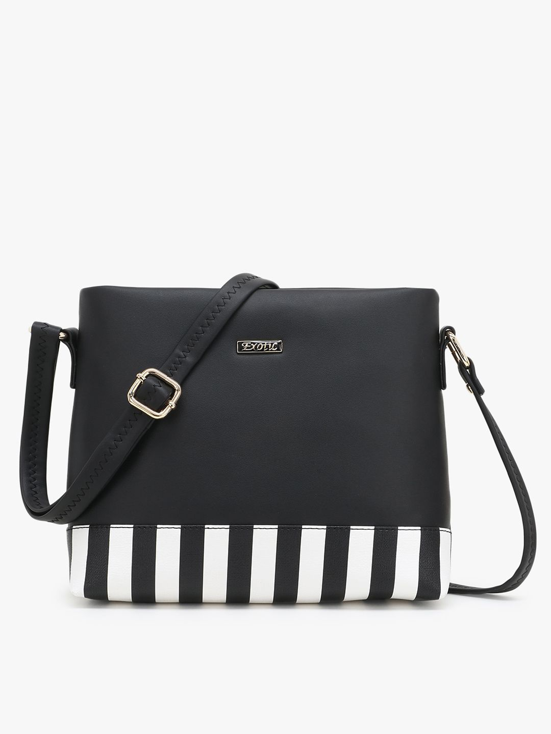 Exotic Black Striped Structured Sling Bag Price in India