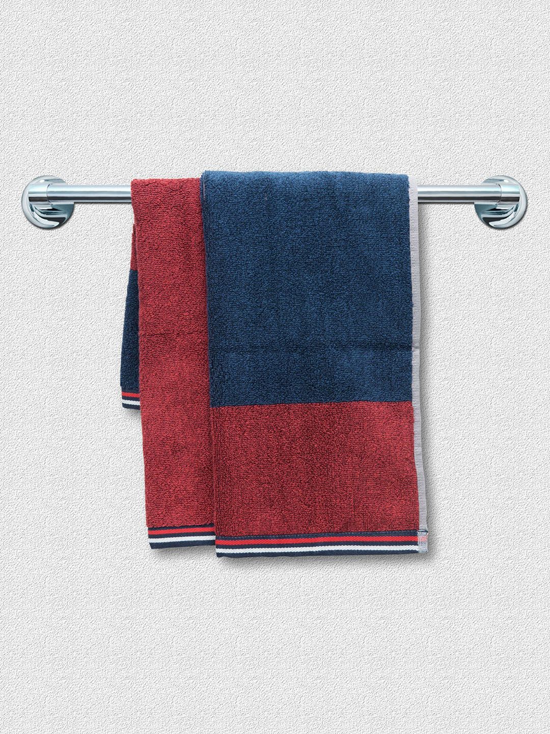 Jockey Red & Blue Set Of 2 Red & Blue Colourblocked Pure Cotton 450 GSM Hand Towels Price in India