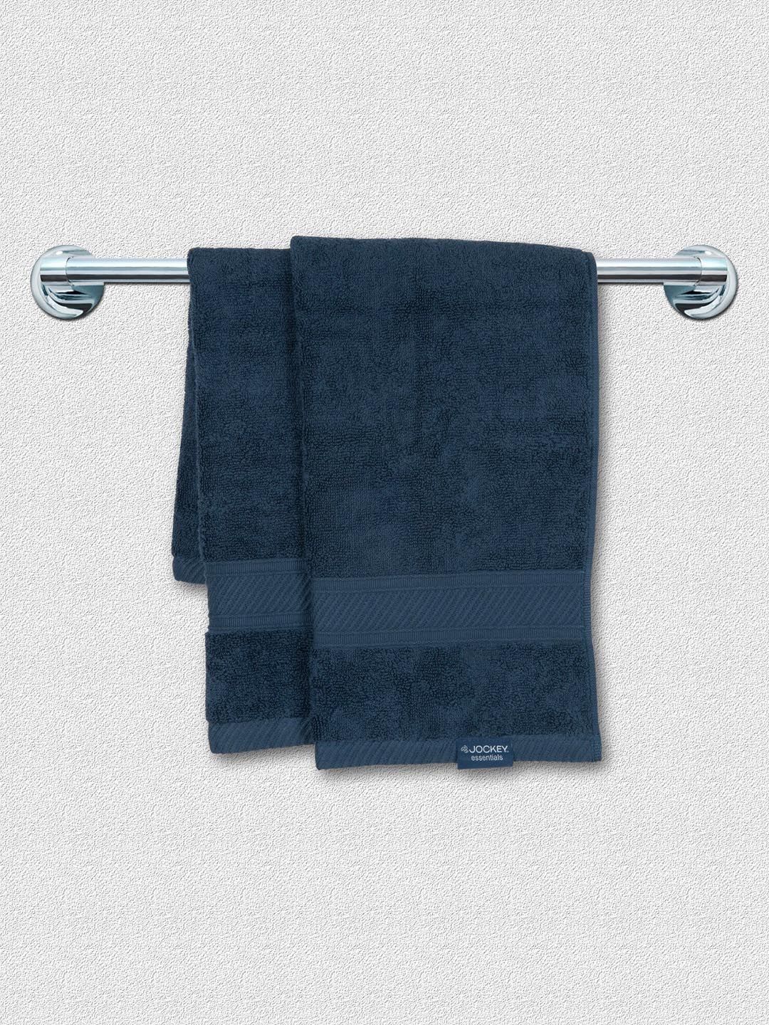Jockey Set Of 2 Navy Blue Solid Pure Cotton 450 GSM Hand Towels Price in India