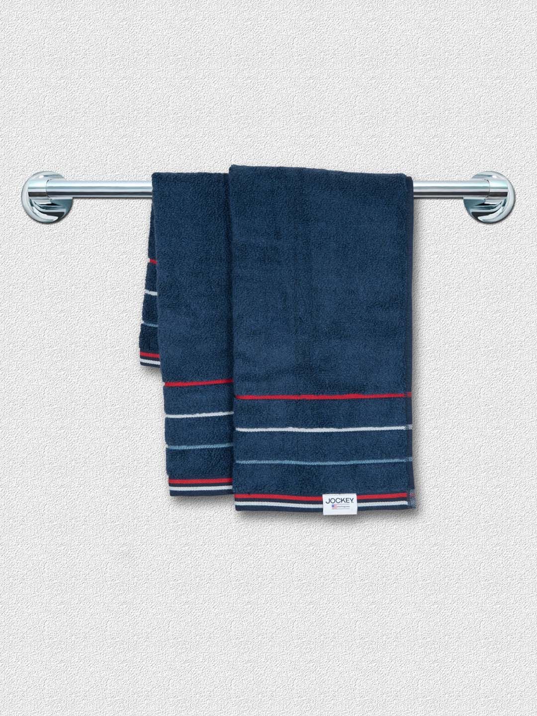 Jockey Set Of 2 Blue & Red Solid Pure Cotton 450 GSM Hand Towels Price in India