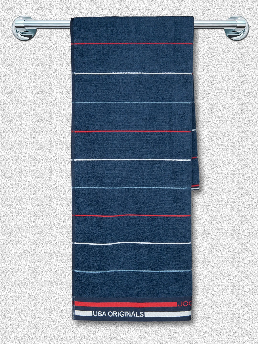Jockey Navy Blue Striped 450 GSM Pure Cotton Bath Towel Price in India