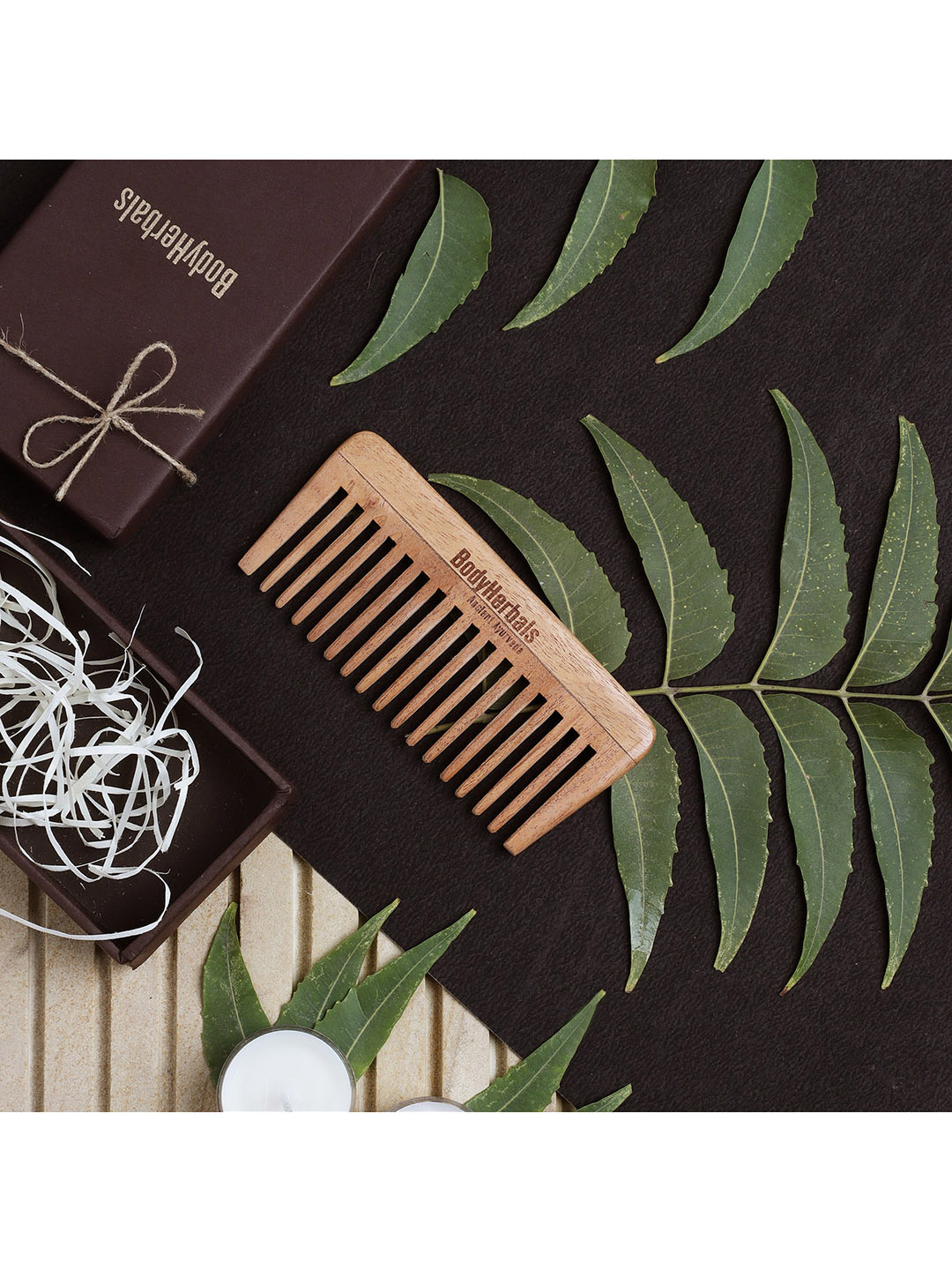 BodyHerbals Brown Dressing Wide Tooth Anti Static Neem Wood Travel Comb Price in India