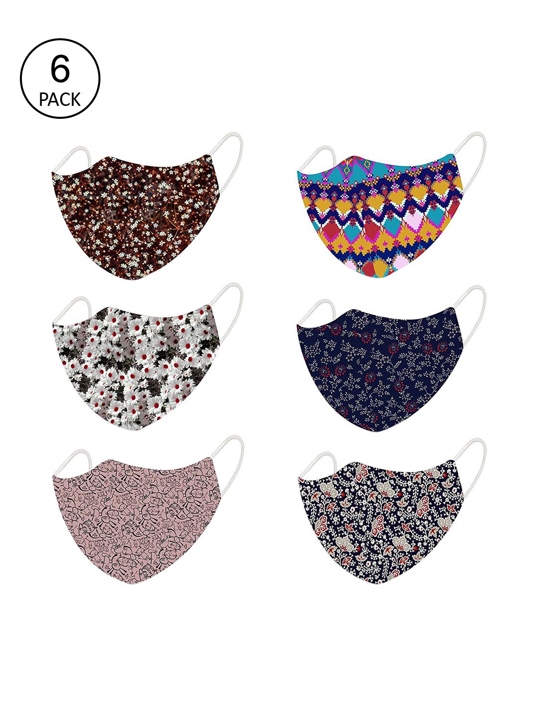 Tormeti Pack Of 6 Unisex Multi-Coloured Printed 2-Ply Reusable Cotton Cloth Mask Price in India
