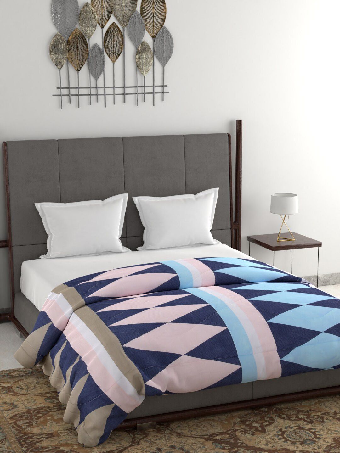 Clasiko Blue & Pink Geometric AC Room 120 GSM Double Bed Quilt Price in India