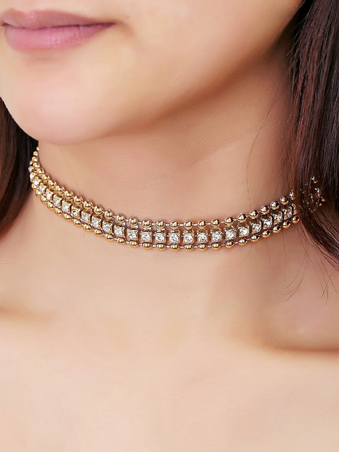 OOMPH Gold-Toned Stone-Studded Choker Necklace Price in India