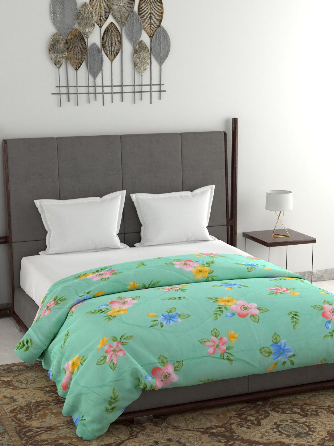 Clasiko Green & Yellow Floral AC Room 120 GSM Double Bed Quilt Price in India