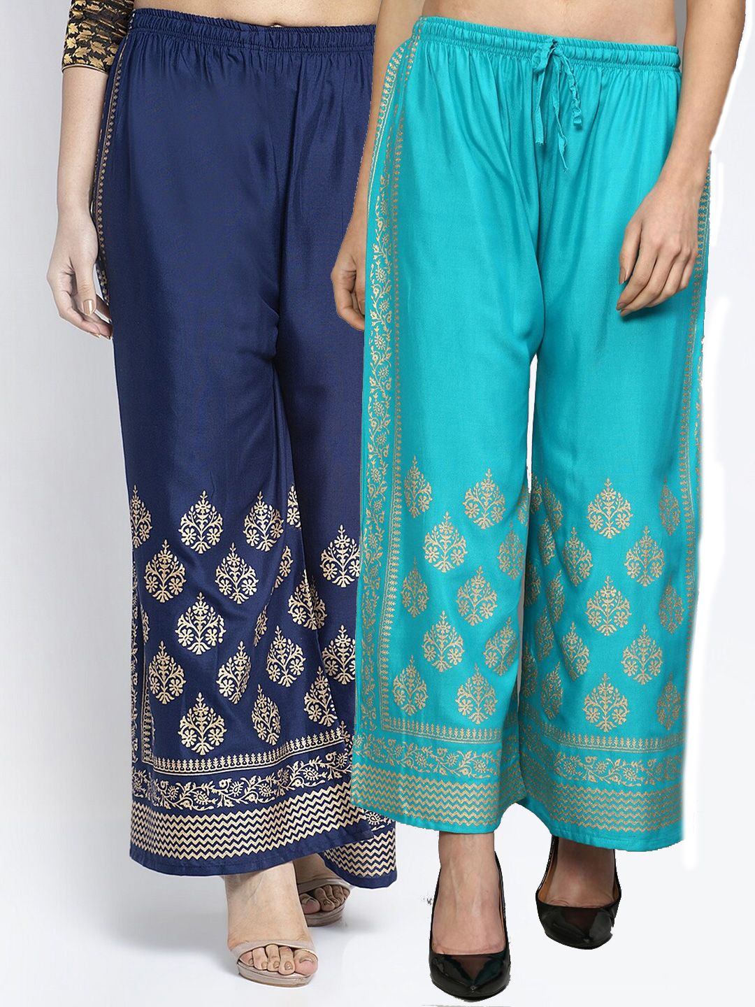 GRACIT Women Set Of 2 Navy Blue & Turquoise Blue Ethnic Motifs Printed Palazzos Price in India