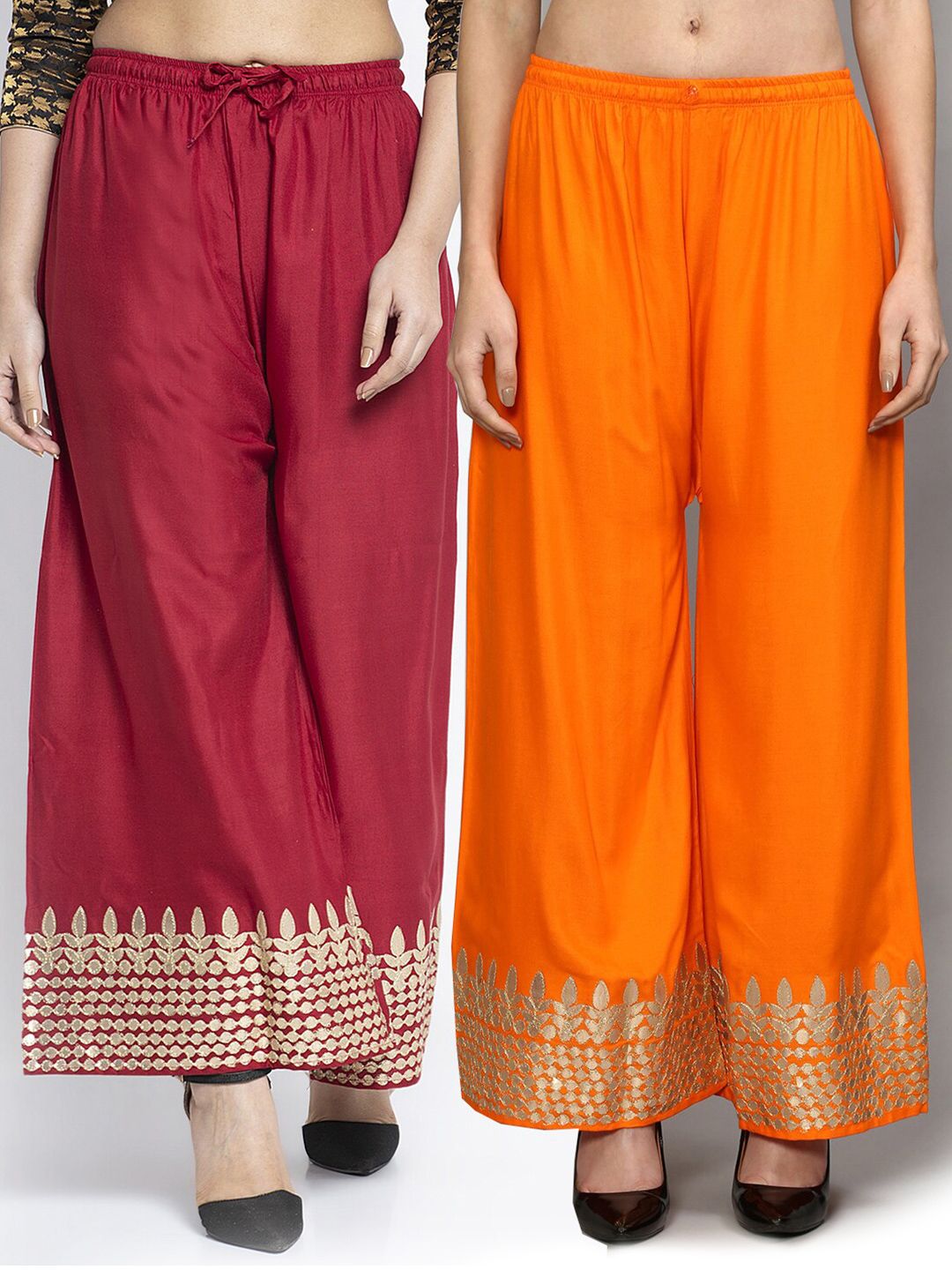 GRACIT Women Orange & Maroon Set Of 2 Ethnic Motifs Printed Flared Palazzos Price in India